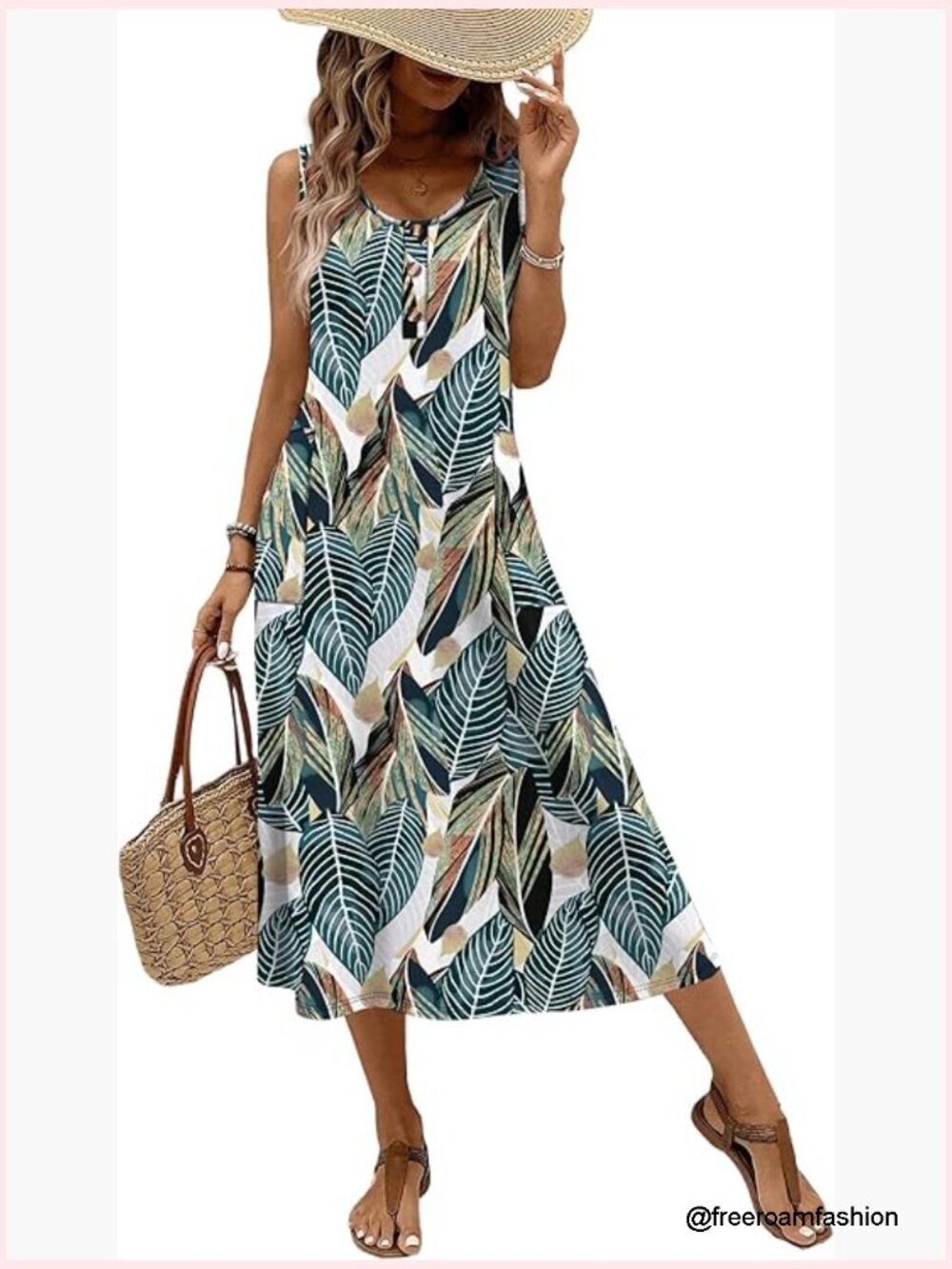 Sleeveless Maxi Dress with Pockets, Button Down Sundress for Summer Casual Wear